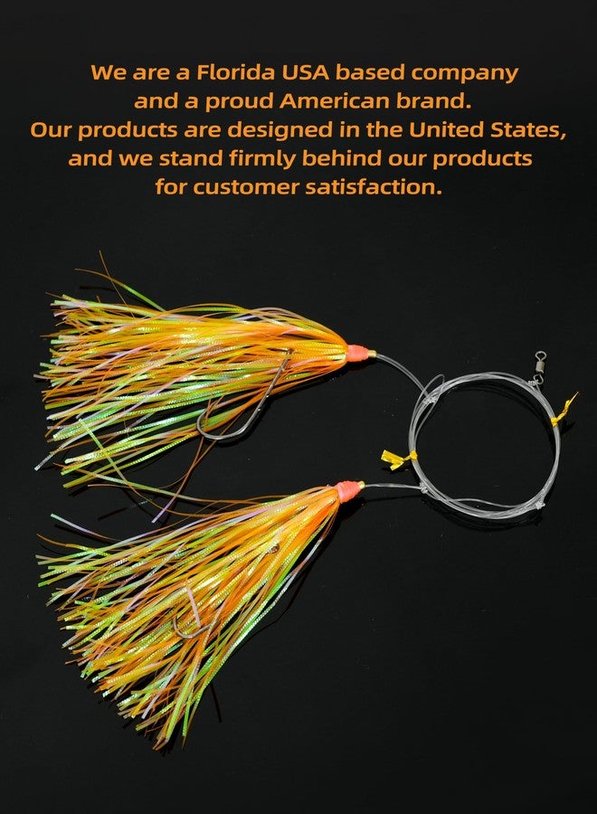 BLUEWING Mylar HI-LO Rigs Bucktail Mylar Flash Teaser Snapper Bait with Stainless Steel Hook Orange - Image 5